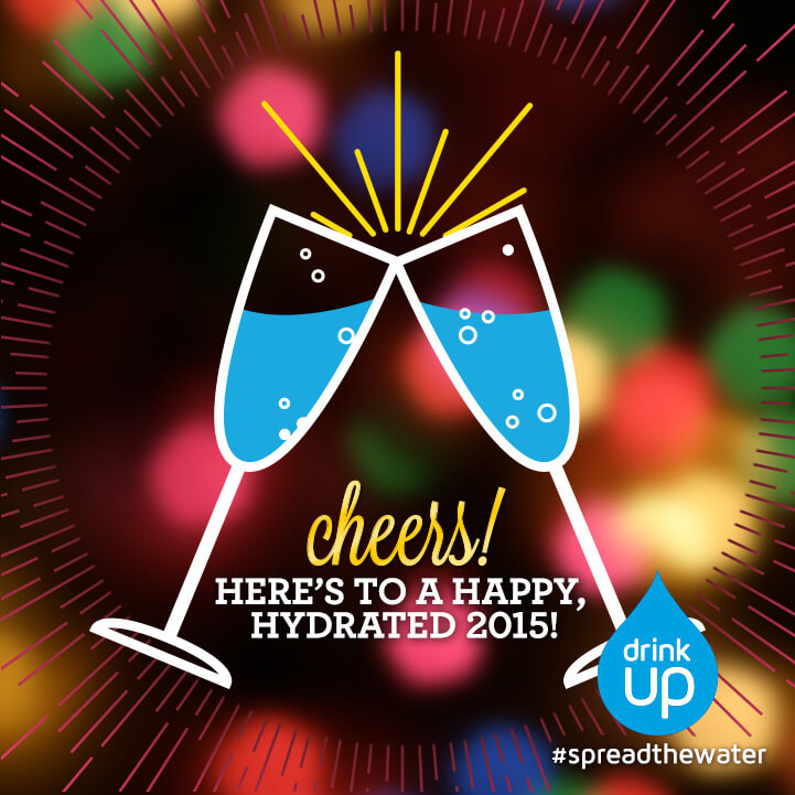 Illustration of Champagne glasses full of water for Drink Up Facebook graphic