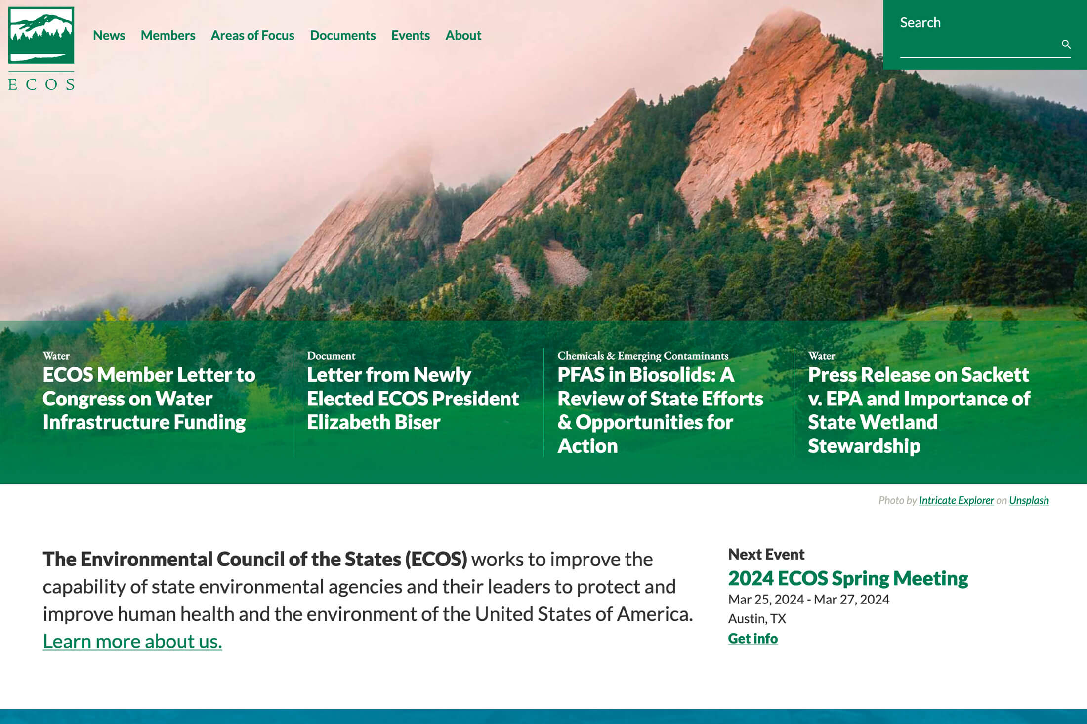 ECOS homepage, cropped
