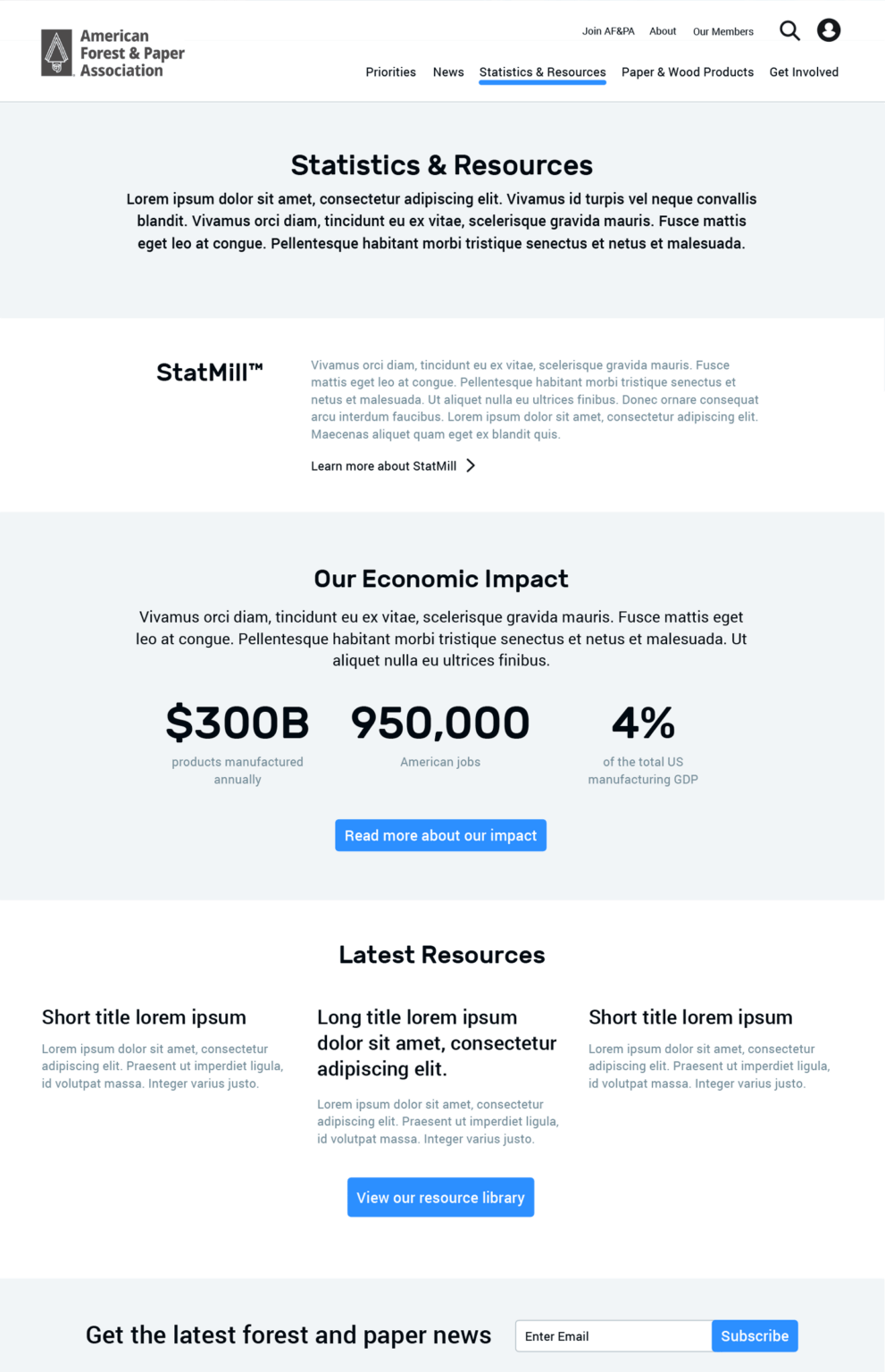 A wireframe of a landing page variation of afandpa.org