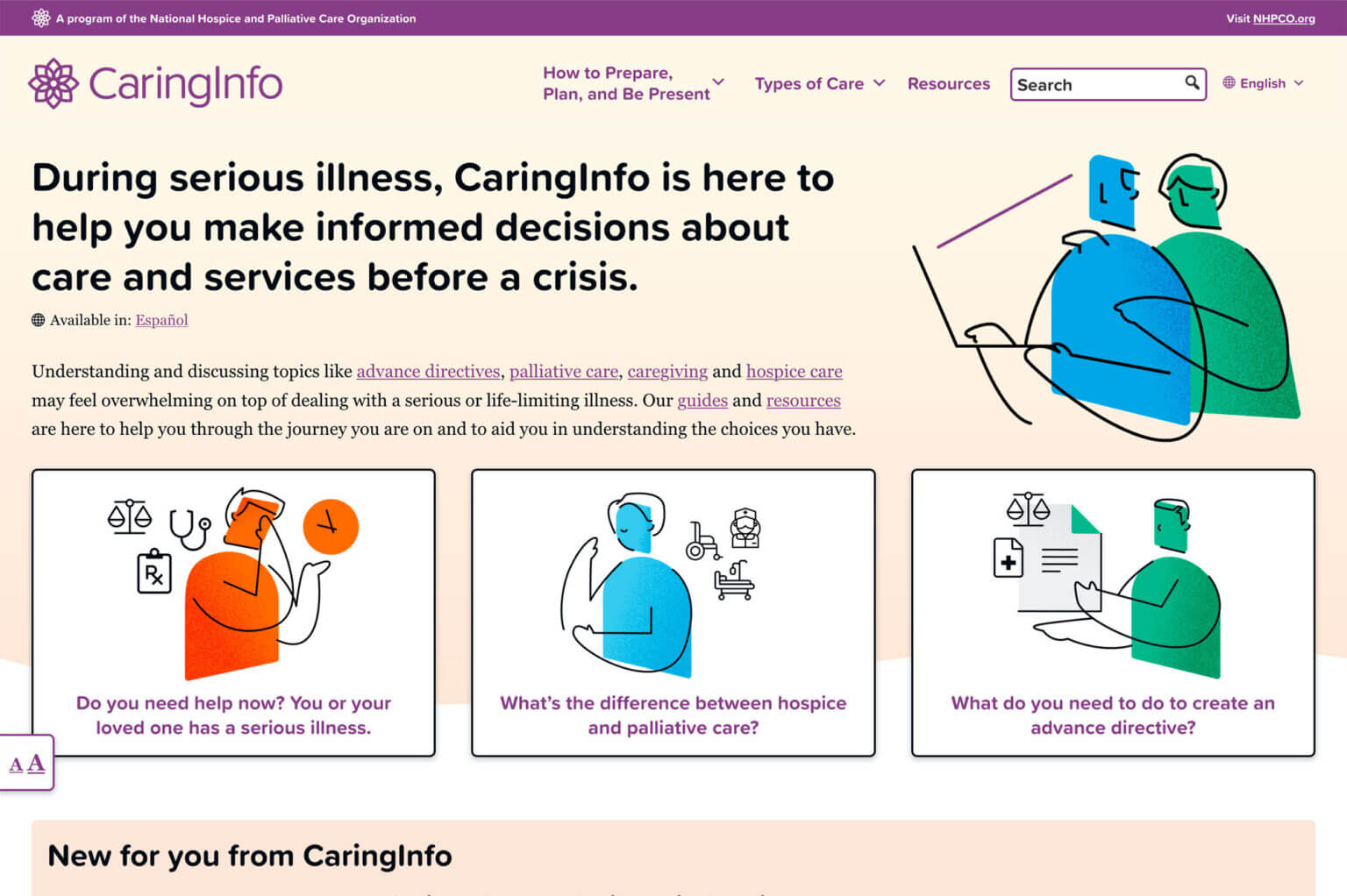 CaringInfo homepage, cropped.