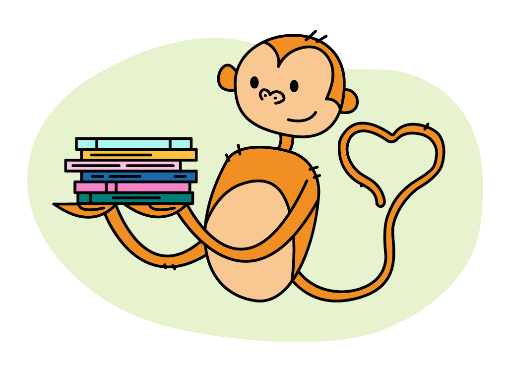 A monkey carrying books.